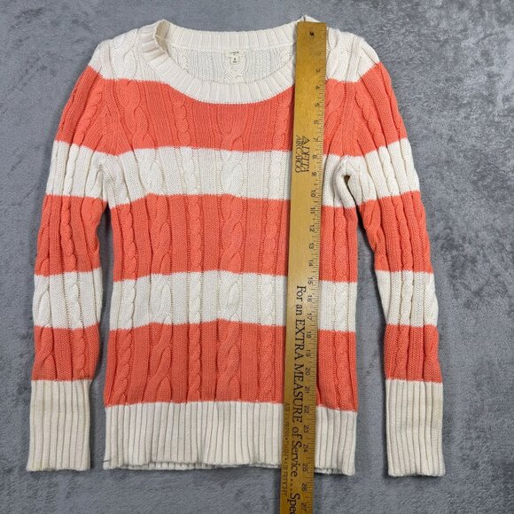 J Crew Coral/White Striped Cable Knit Sweater Preppy Coquette Coastal Y2K Size S - Picture 9 of 9